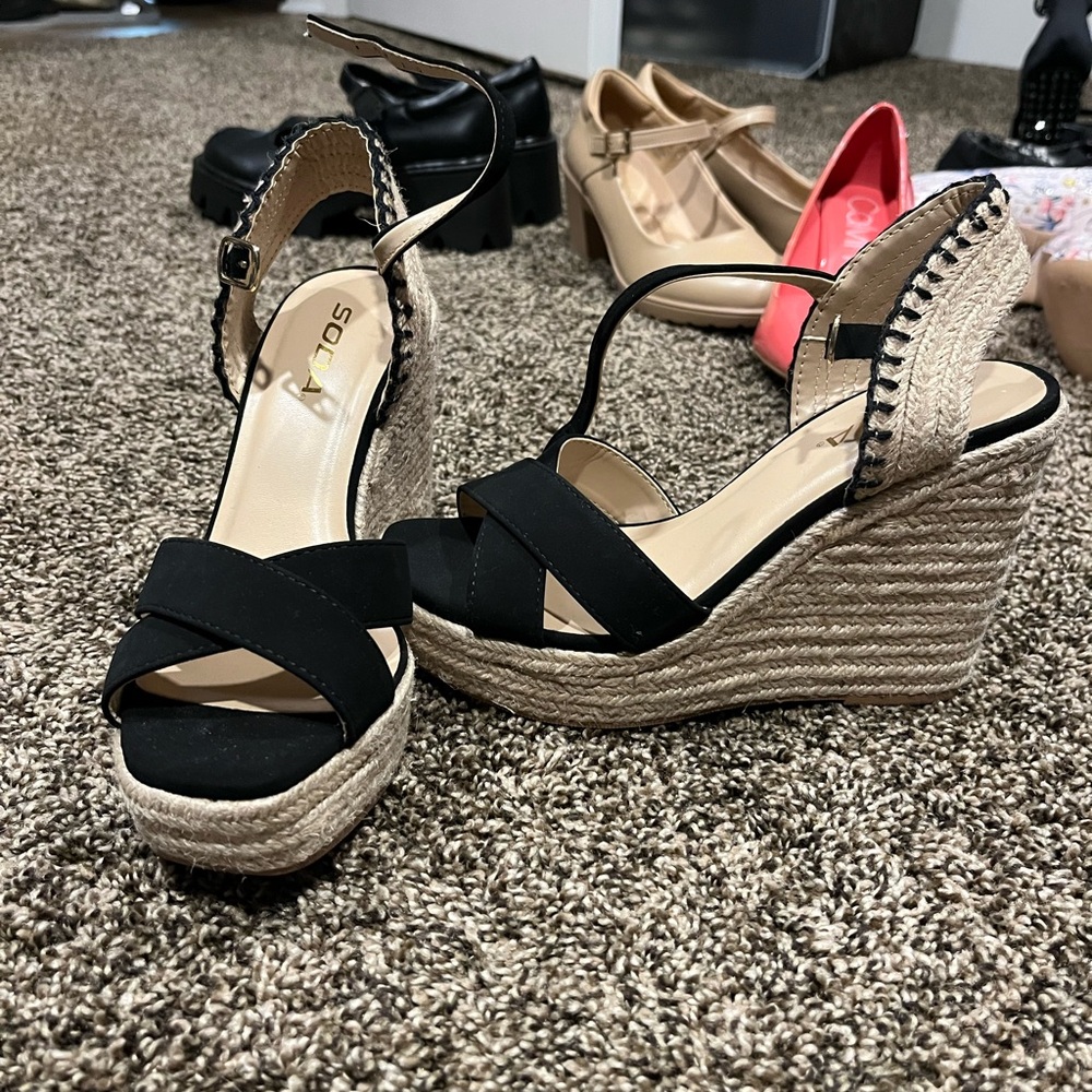 Soda Black Wedge Sandals for Women